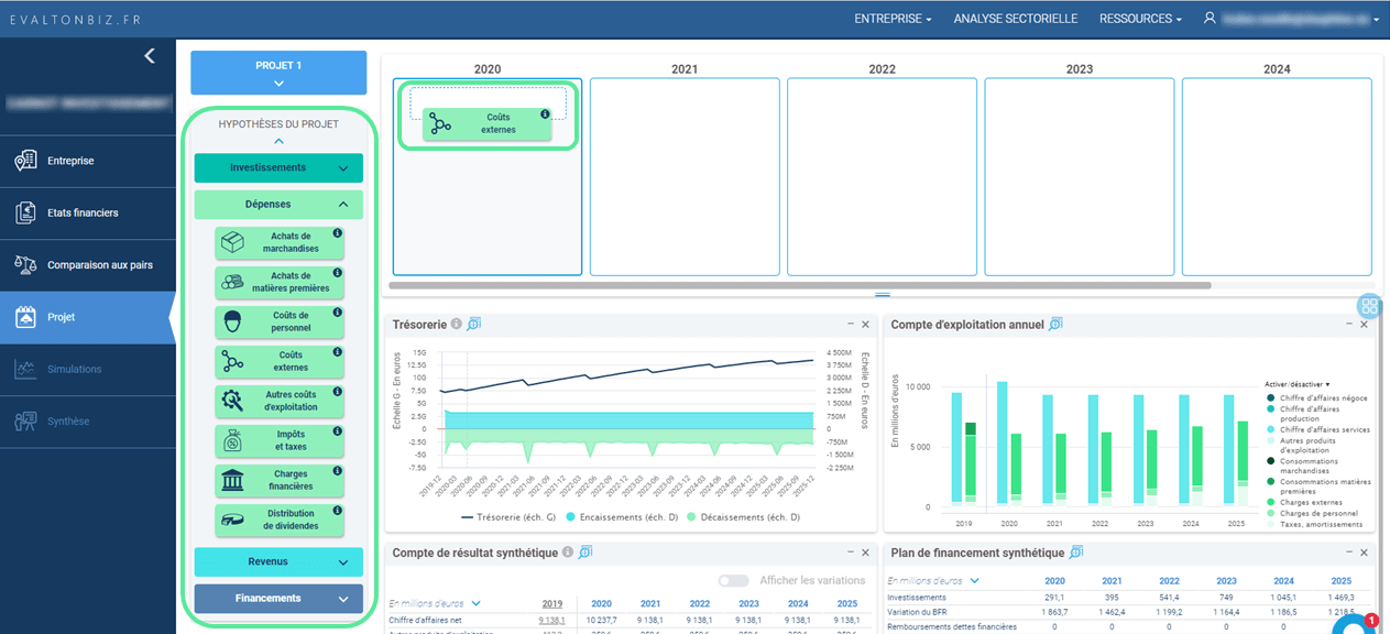 interface projet saisie d'hypothèses