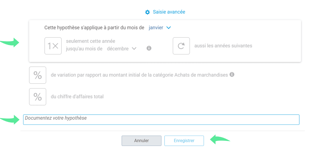 modèle saisie d’une dépense en variation